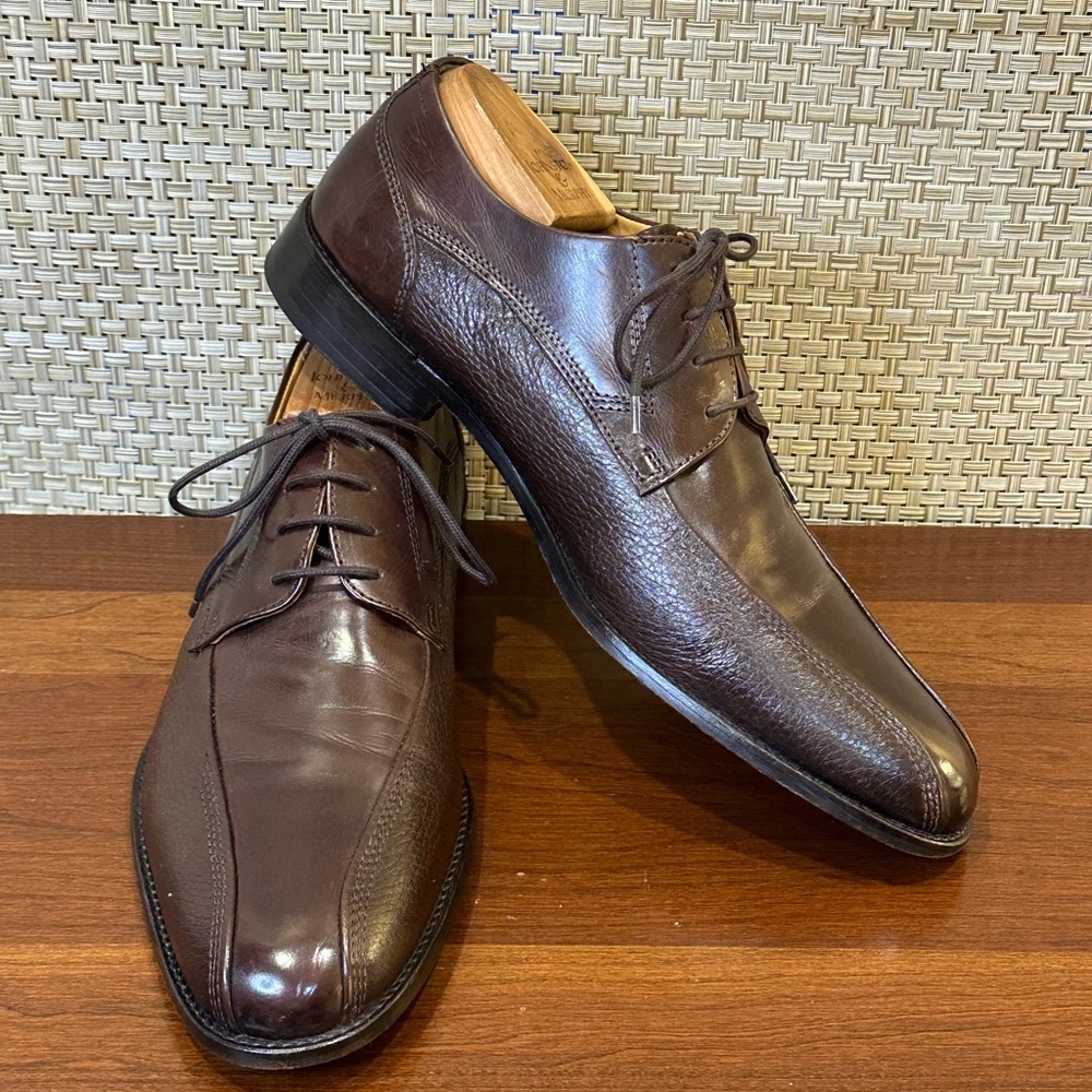🌟HP🌟2011 Johnston & Murphy Dark Brown Leather Bike Toe Derby Dress Shoe 9.5